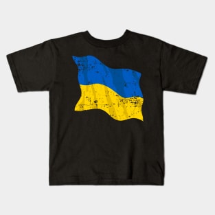 Waving Ukraine Flag Beautiful Distressed Blue and Yellow Kids T-Shirt